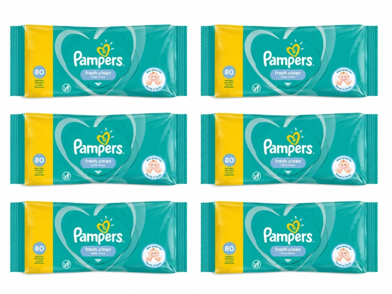 Pachet 6 X Servetele Umede pentru Bebelusi - Pampers Fresh Clean, 6x80 buc total 480 bucati
